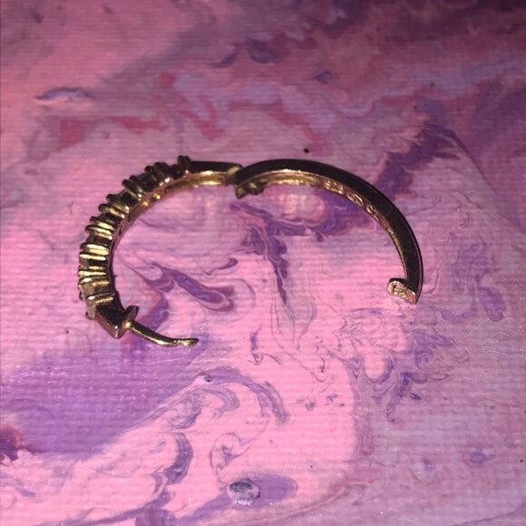 Gold Toned Silver CZ Snap Hooped Earrings - Picture 8 of 9